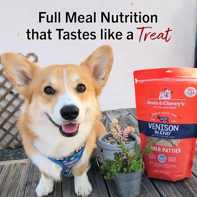 Stella & Chewy's Freeze-Dried Raw Dinner Patties - Venison Blend Recipe - High Protein Grain-Free Puppy & Dog Food - Perfect For Picky Eaters - 5.5 oz