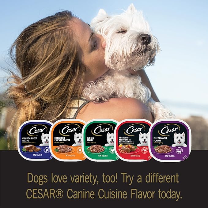 Cesar Wet Dog Food Classic Loaf in Sauce Butcher's Selects Variety Pack, Dry-Aged Ribeye Flavor and Filet Mignon Flavor, 3.5 oz. Trays (12 Count, Pack of 1)