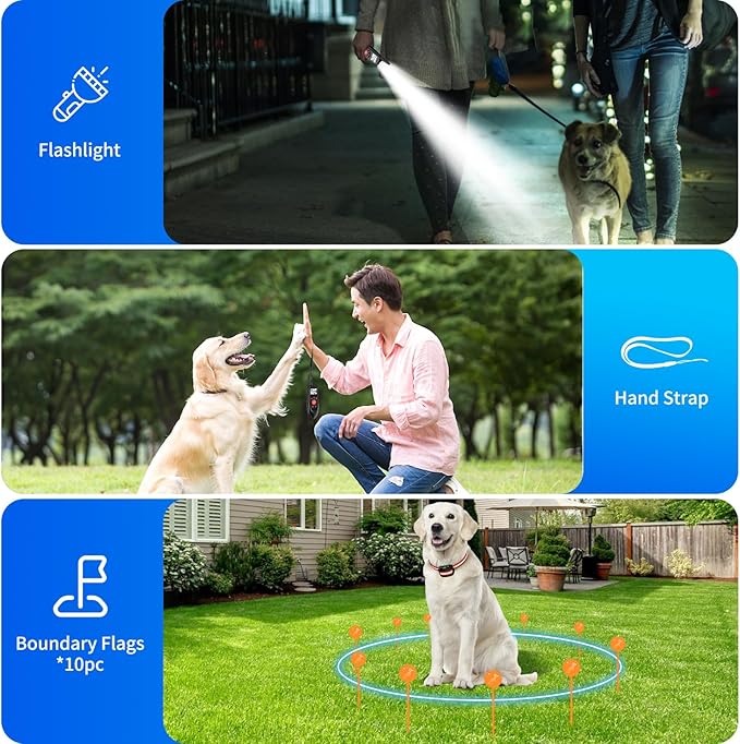 Wireless Dog Fence for 2 Dogs - Adjustable up to 1640ft Electric Fence, 185 Days Standby Time Training Collar, Pet Containment System with 3 Training Modes, Flash Light and Waterproof