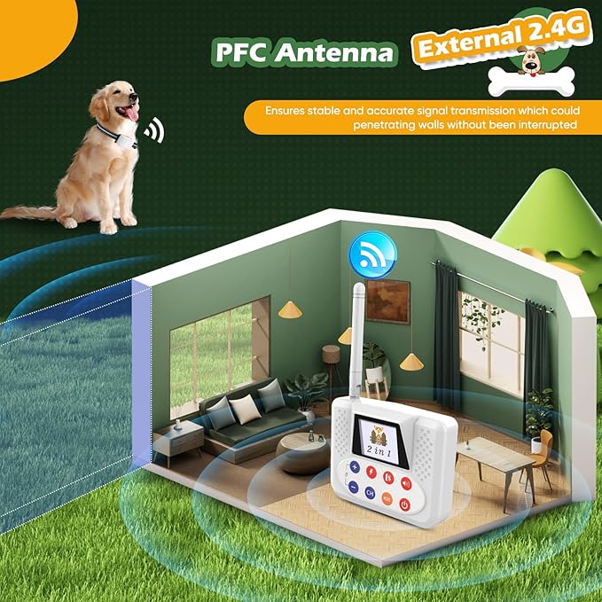 Wireless Dog Fence, Electric Fence for Dog with Big LCD Screen, Portable Pet Wireless Fence with 2.4G Antenna, Waterproof Dog Perimeter Collar for Outdoor Use, Adjustable for Large Medium Small Dogs