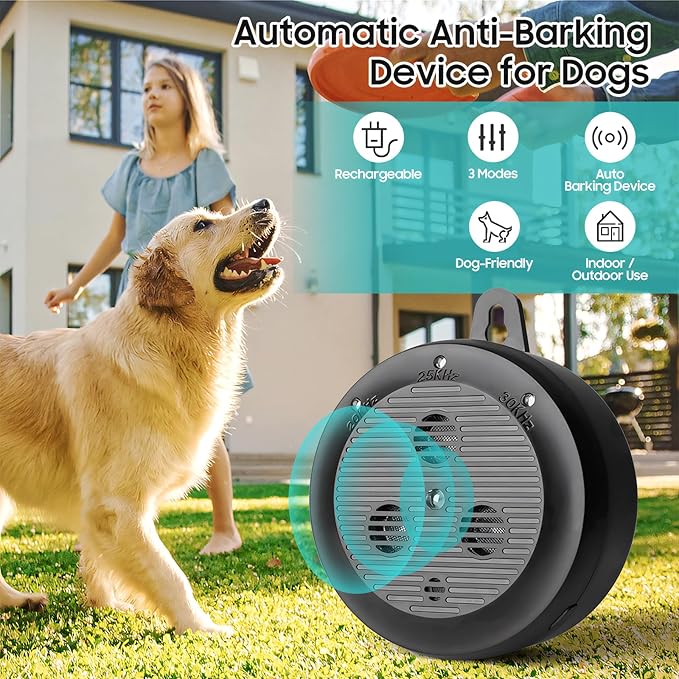 Anti Barking Devices,Auto Dog Bark Deterrent Devices with 3 Levels,Rechargeable Ultrasonic Bark Box Dog Barking Deterrent Devices, Effective Stop Barking Dog Devices for Indoor & Outdoor Dogs