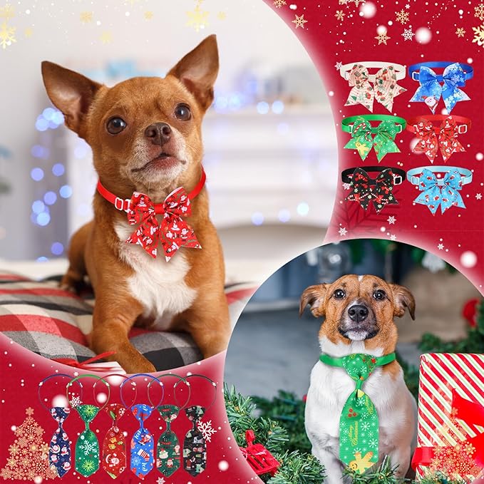 Talltalk 360 Pcs Halloween Dog Bow Ties Collars Set Adjustable Thanksgiving Christmas Fall Xmas Dogs Neckties Grooming Accessories for Small Medium Large Pet Cat Decoration(Santa)