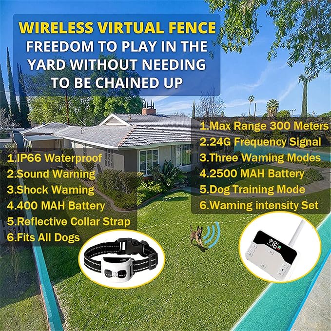 Wireless Dog Fence Electric Training Collar 2 in 1, Dog Boundary Containment System, Beep & Shock Dog Fence with Waterproof Collar, Adjustable Control Range, Pet Fence for Stubborn Dogs,for3dogs