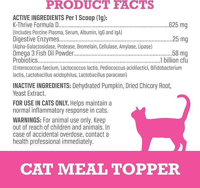 WINPRO- Cat Probiotic Meal Topper, Plasma-Powdered Formula for Gut Health, Seasonal Allergy Relief, Healthy Probiotic Supplement for Cat's, All Cat Breeds, 120 Scoops, Made in USA