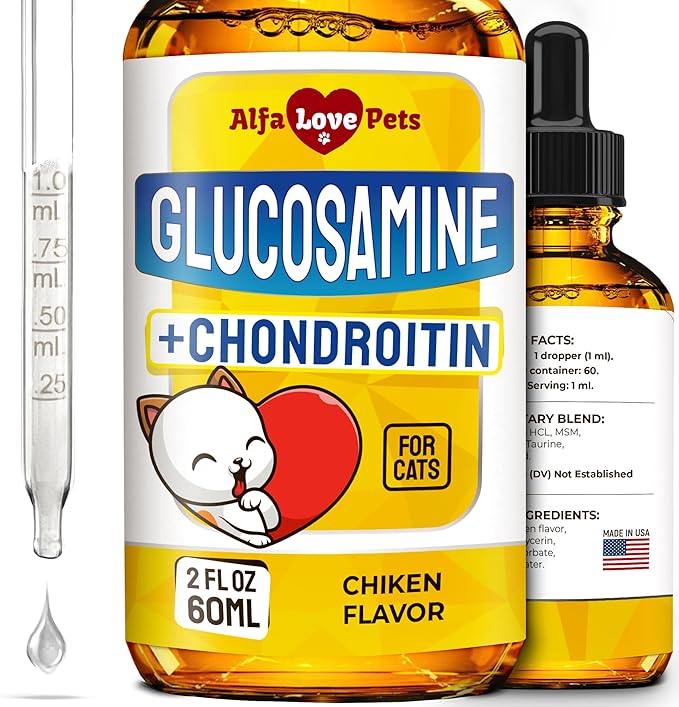 Cat Joint Supplement for All Breeds ā Glucosamine for Cats and Kittens ā Glucosamine, Chondroitin, MSM for Hip & Joint Care ā Natural Ingredients with Chicken Flavor ā 2 Oz