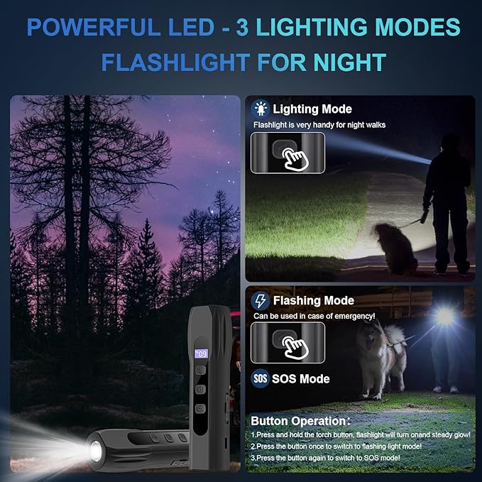 Dog Bark Deterrent Devices, Anti Barking Device for Dogs Training & Behavior Aids, Rechargeable Ultrasonic Dog Bark Control Devices with Digital Display, Portable Dog Training Tools for Indoor Outdoor