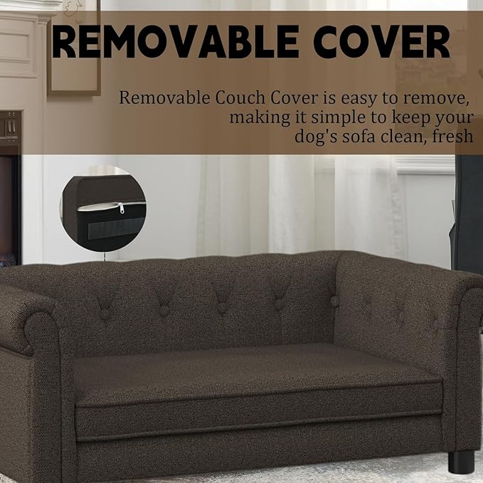 39" Dog Sofa Couch Bed for Small to Large Dogs, Soft Memory Foam Pet Sofa with Removable Cover, Comfortable Pet Couch with Backrest and Armrests, Easy to Clean and Maintain