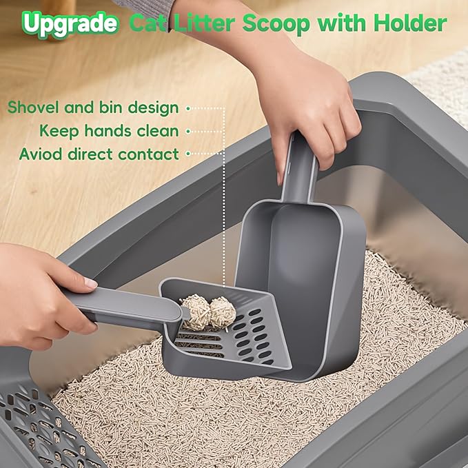 2 Pack Stainless Steel Cat Litter Box with Lid, XL Extra Large for Big Cats, 24" L x 16" W x 12" H, Metal Litter Box High Sided, Easy Cleaning, Include Scoop (Dark Gray & Light Gray)