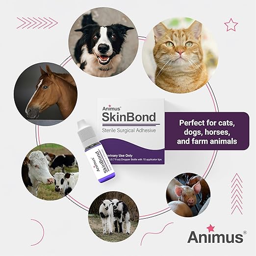 Animus SkinBond Animal Skin Glue | Quick-Setting Surgical Glue | Fast-Acting Bleeding Control & Wound Closure | Flexible & Waterproof Wound Sealer | 2ml & 10 Applications - Made in The USA
