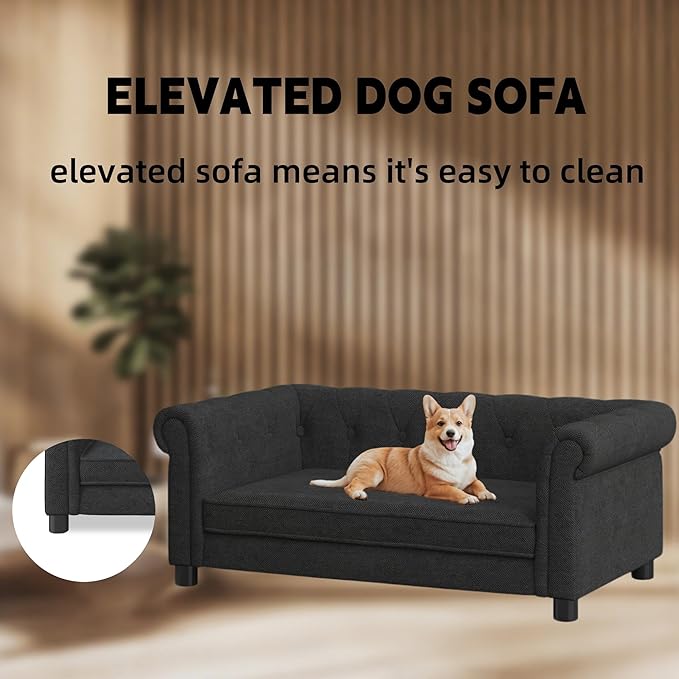 39" Dog Sofa Couch Bed for Small to Large Dogs, Soft Memory Foam Pet Sofa with Removable Cover, Comfortable Pet Couch with Backrest and Armrests, Easy to Clean and Maintain