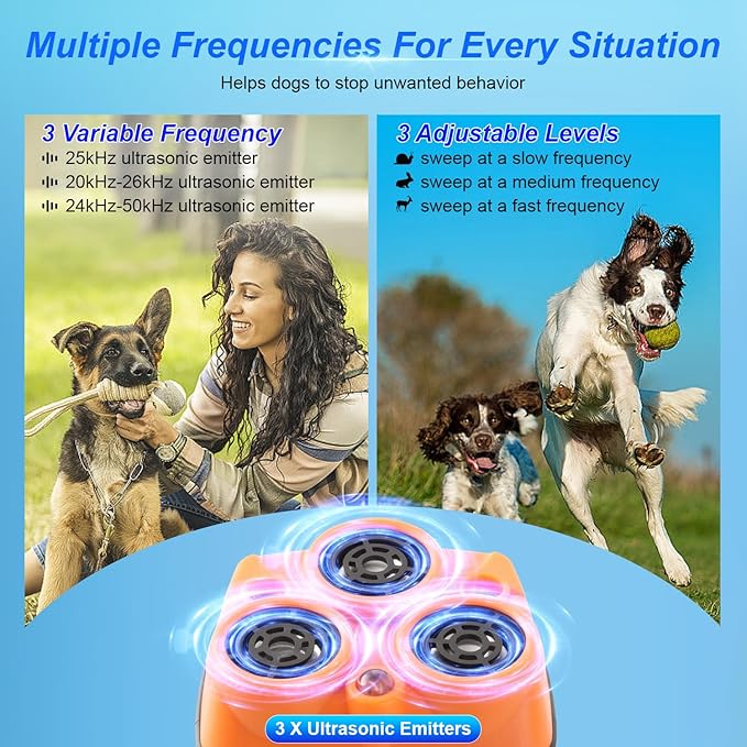 Dog Bark Deterrent Devices Anti Barking Device for Dogs 5in1 Solution for Dog Behavior Problems Safe Portable Flashlight & Beep for Small, Medium & Large Dogs Orange