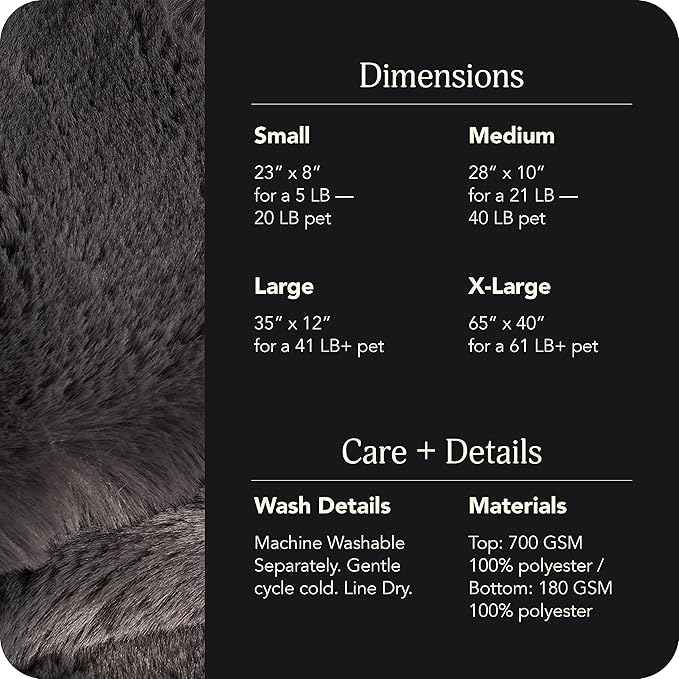 UnHide Floof Pet Bed - Large (35" x 12") - Extra Soft Dog Bed - Removable Faux Fur Cover - Machine Washable - Helps Ease Pet Anxiety & Provides The Perfect Sleep - Charcoal Charlie