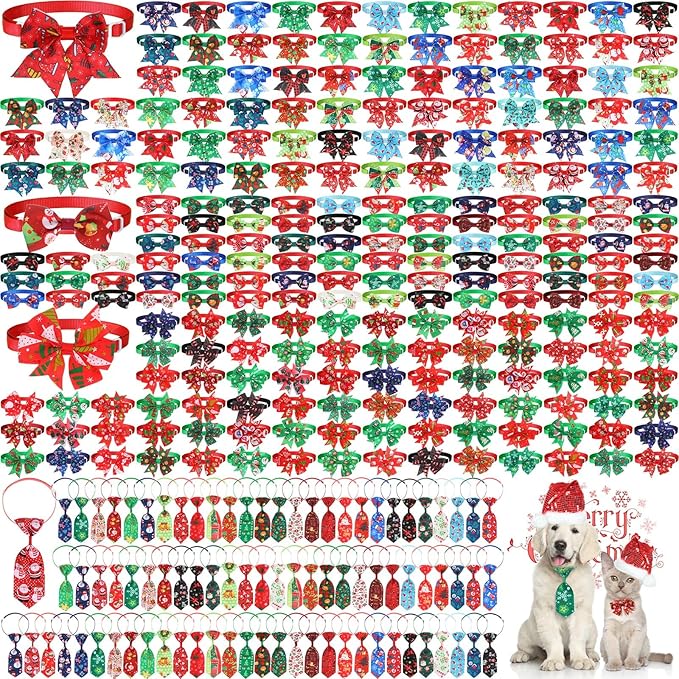 Talltalk 360 Pcs Halloween Dog Bow Ties Collars Set Adjustable Thanksgiving Christmas Fall Xmas Dogs Neckties Grooming Accessories for Small Medium Large Pet Cat Decoration(Santa)