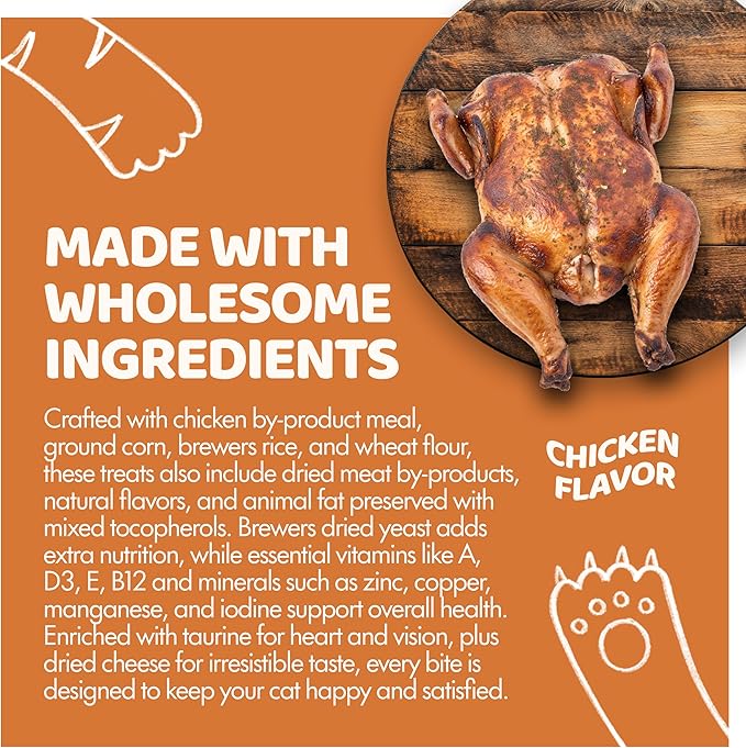 Crunchy Cat Treats – Dual‐Texture Crunch & Creamy Soft Feline Snack Bites for All Life Stages, Great for Training Treat Value Bags (1 Pound, Chicken)