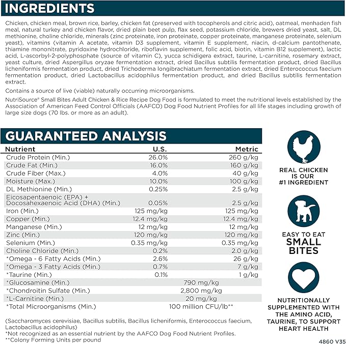 NutriSource Adult Chicken & Rice Small Bites Dog Food 5lb