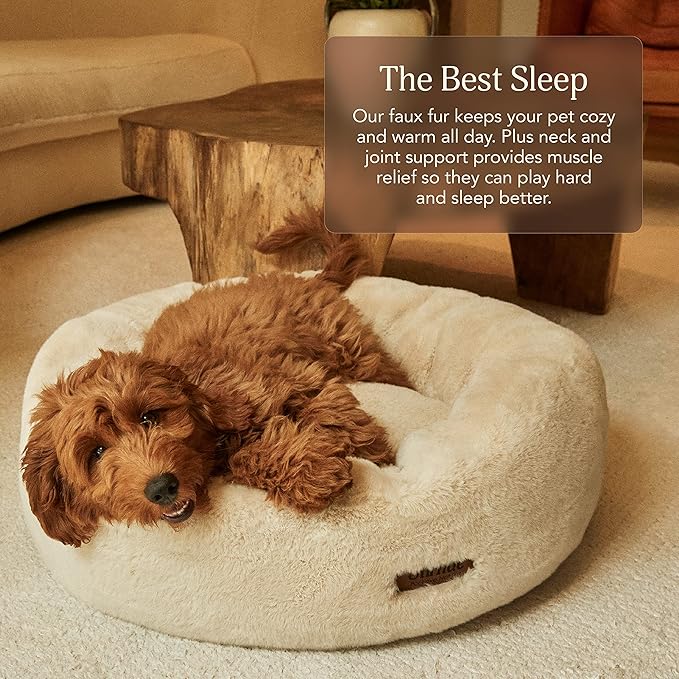 UnHide Floof Pet Bed - Large (35" x 12") - Extra Soft Dog Bed - Removable Faux Fur Cover - Machine Washable - Helps Ease Pet Anxiety & Provides The Perfect Sleep - Taupe Ducky
