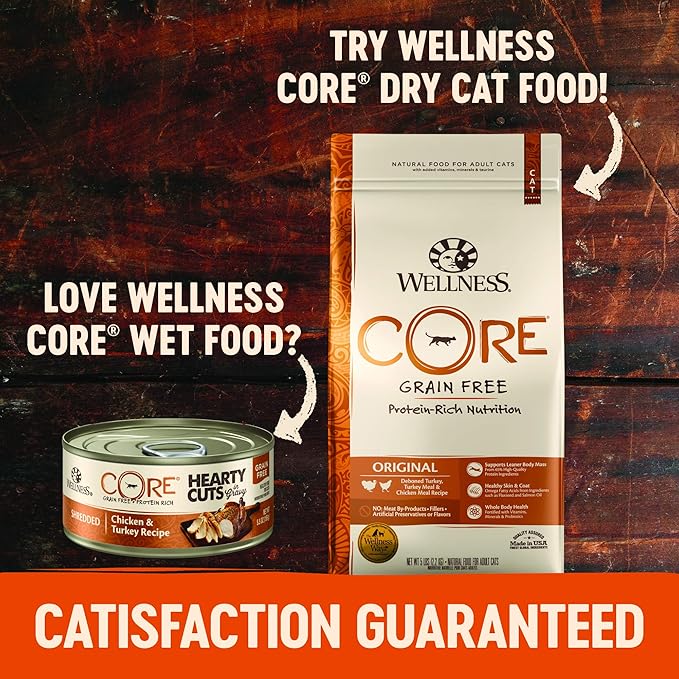 Wellness CORE Hearty Cuts Adult Wet Cat Food, Natural, Protein-Rich, Grain Free, 5.5 Ounce, 24 Pack (Chicken & Tuna)