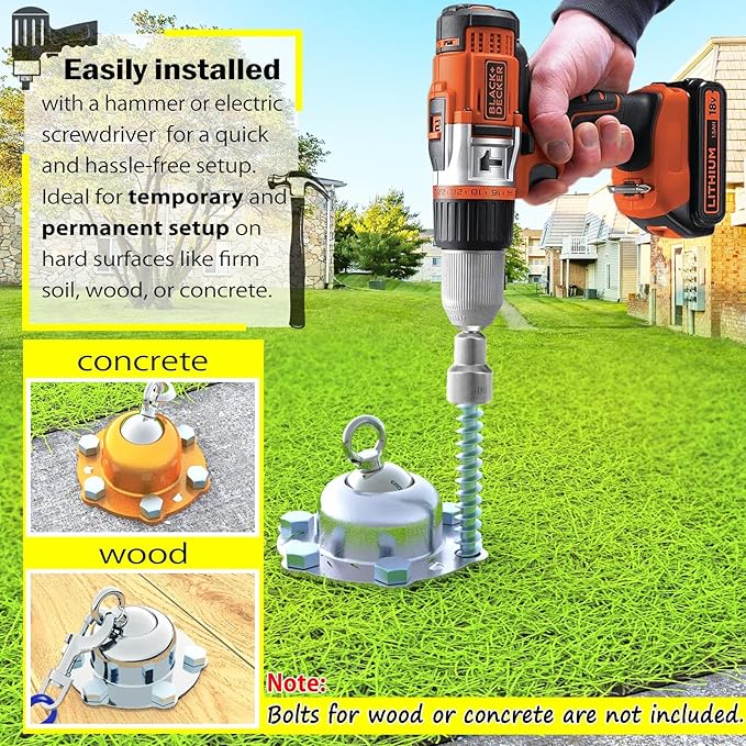360° Swivel Dog Tie Out Stake with Upgrade 6 Screw Dog Anchors, Heavy Duty & Rust Proof Dog Stake Can Holds 1000Lbs of Pull Force, Up to 150lbs Dogs Perfect to Camping Yard Outdoor (Silver)