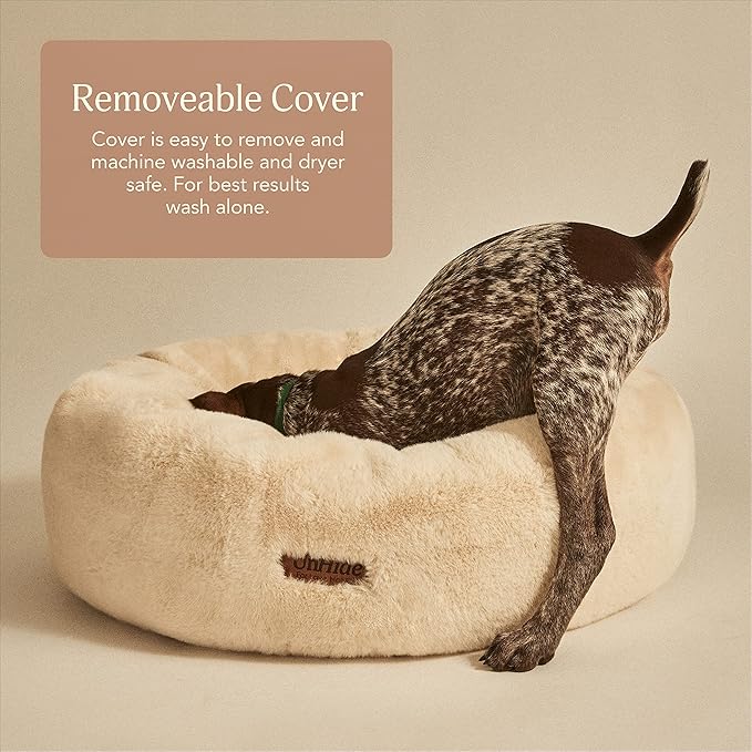 UnHide Floof Pet Bed - XL (40"x14") - Extra Soft Dog Bed - Removable Faux Fur Cover - Machine Washable - Helps Ease Pet Anxiety & Provides The Perfect Sleep, Beige