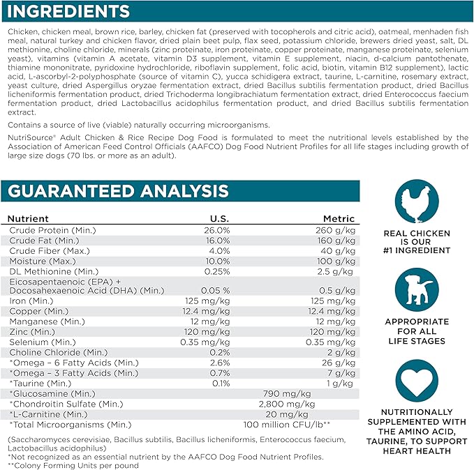 NutriSource Adult Dry Dog Food, Small Bites, Chicken and Rice, 4LB