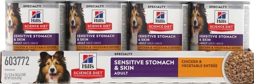Hill's Science Diet Sensitive Stomach & Skin, Adult 1-6, Stomach & Skin Sensitivity Support, Wet Dog Food, Chicken & Vegetables Loaf, 12.8 oz Can, Case of 12