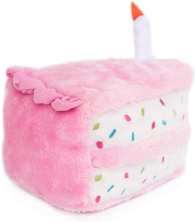 ZippyPaws Birthday Cake- Dog Squeaky Toys to Keep Them Busy, Funny Food Plush for Small, Medium, & Large Dogs, Cute Stuffed Puppy Toy, Pet Products, Gift for Dogs of All Breeds, Soft and Cuddly- Pink