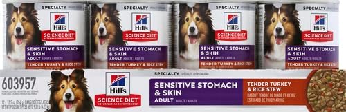 Hill's Science Diet Sensitive Stomach & Skin, Adult 1-6, Stomach & Skin Sensitivity support, Wet Dog Food, Turkey & Rice Stew, 12.5 oz Can, Case of 12
