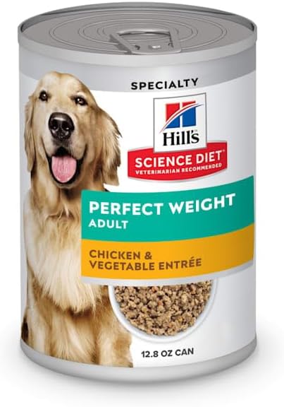 Hill's Science Diet Perfect Weight, Adult 1-6, Weight Management Support, Wet Dog Food, Chicken & Vegetables Loaf, 12.8 oz Can, Case of 12