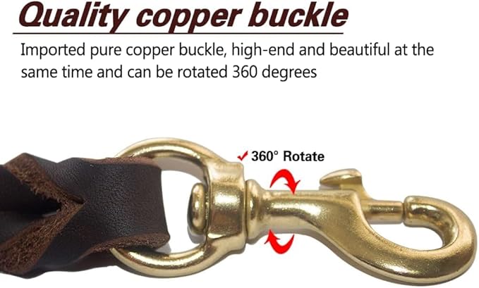 LWBMG Leather Dog Leash 8ftx1/2 inch, Heavy Duty Dog Leash, Strong and Sturdy Handmade Braided Pet Leashes, Soft and Comfortable Leather Leashes for Small Medium Large Dogs Training and Walking Brown