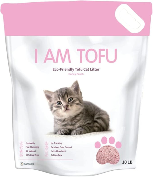 I AM TOFU - Tofu Cat Litter, Natural Flushable, No Dust Extra Clumping Pellet Litter (10 LBS, Honey Peach)