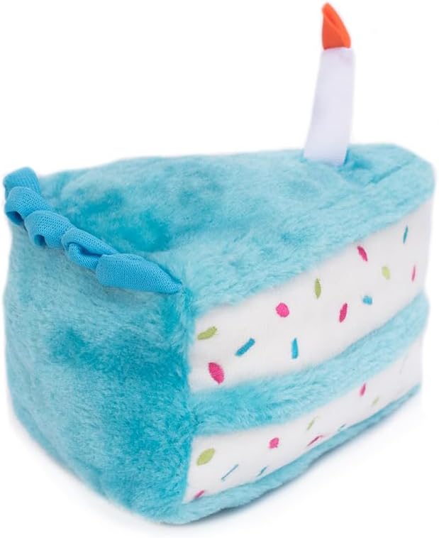ZippyPaws Birthday Cake- Dog Squeaky Toys to Keep Them Busy, Funny Food Plush for Small, Medium, & Large Dogs, Cute Stuffed Puppy Toy, Pet Products, Gift for Dogs of All Breeds, Soft and Cuddly- Blue