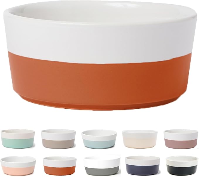 Waggo Dipper Ceramic Dog Bowl Heavyweight Durable Dog Food and Water Dish (Large, Teracotta)