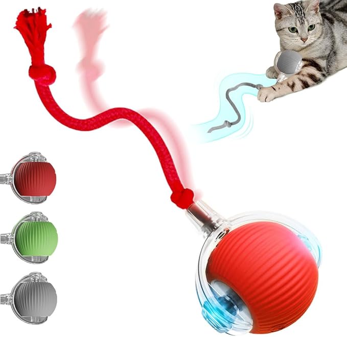 Yilia Interactive Rolling Cat Dog Ball Toy, Upgrade Automatic Moving Cat Toys, Self Rolling Dog Ball Interactive Cat Toys, Smart Automatic Electric Balls Toys for Bored Cats Dogs (Red)