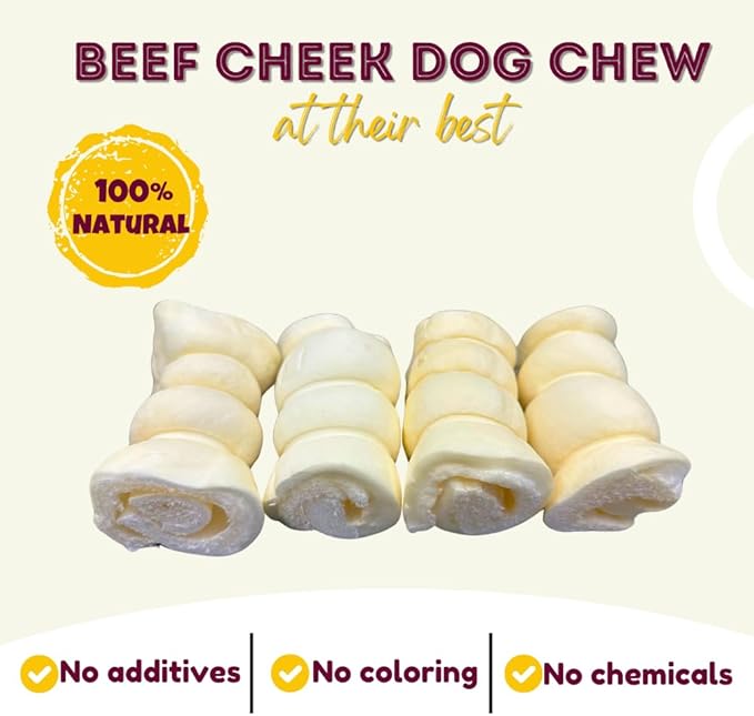 Woofley's 4" Buffalo Beef Cheek Roll -(100 Count)- Beef Cheek Rolls for Dogs - Long Lasting Natural Dog Chews