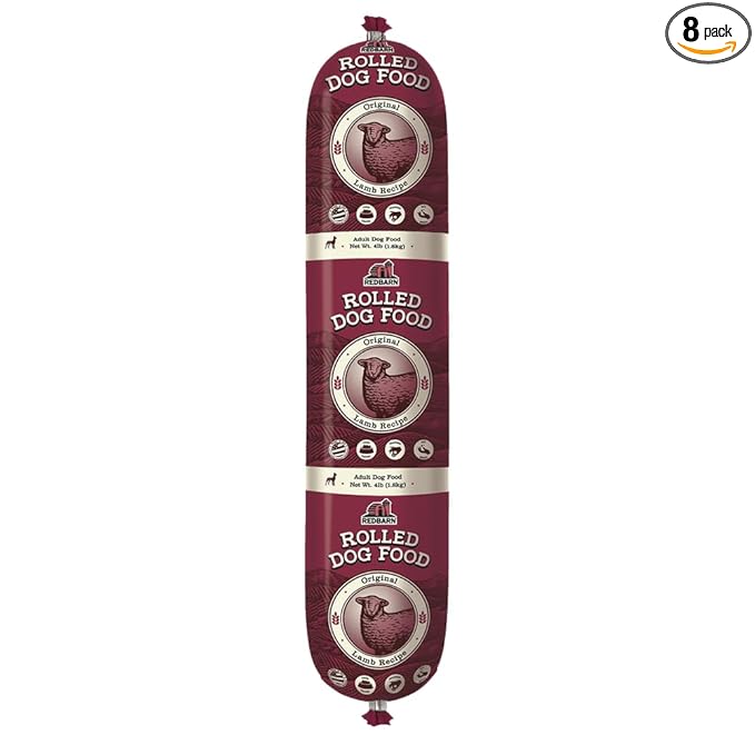 Redbarn Pet Products All-Natural Premium Rolled Dog Food, Lamb Recipe - Soft Semi-Moist Wet Formula for High Protein Diet, Training Rewards, & Treat Pill Concealer - 4 lb, 8 Count