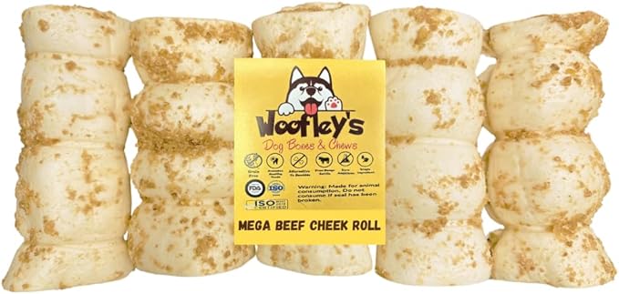 Woofley's 5-6" Bully Dusted Beef Cheek Roll - (5 Count)- Beef Cheek Rolls for Dogs - Long Lasting Natural Dog Chews