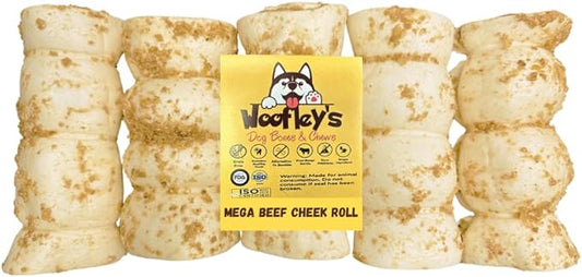 Woofley's 5-6" Bully Dusted Beef Cheek Roll - (5 Count)- Beef Cheek Rolls for Dogs - Long Lasting Natural Dog Chews