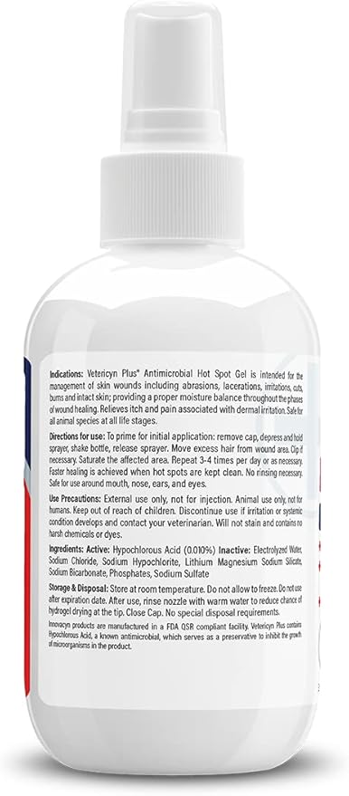Vetericyn Plus Dog Hot Spot Gel | Spray-On Hot Spot Care for Dogs, Relieves Dog Itchy Skin and Allergy Symptoms, Helps with Skin Inflammation and Redness, Safe for All Animals. 3 ounces