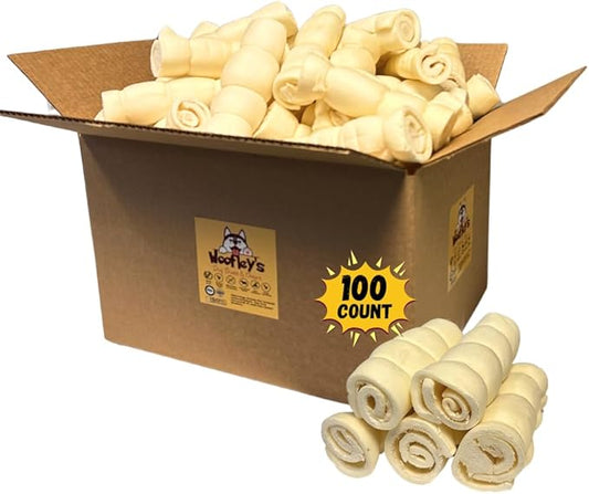 Woofley's 5-6" Buffalo Beef Cheek Roll -(100 Count)- Beef Cheek Rolls for Dogs - Long Lasting Natural Dog Chews