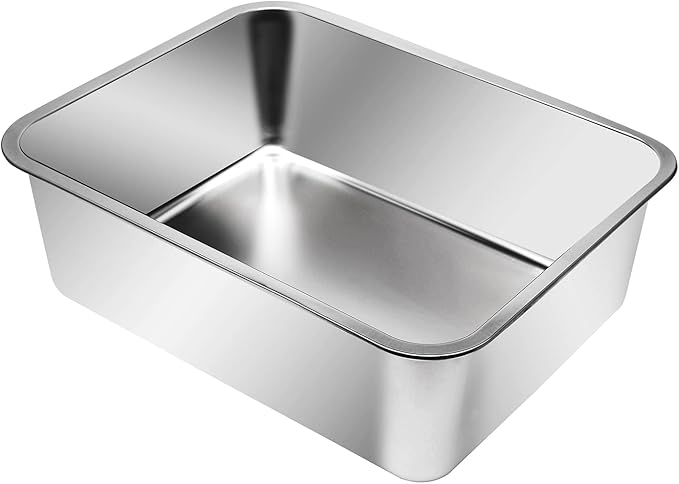 Kichwit Extra Large Stainless Steel Open Cat Litter Box with High Sides, Metal Litter Pan for Cat, 23.6 x 15.7 x 5.9 Inches