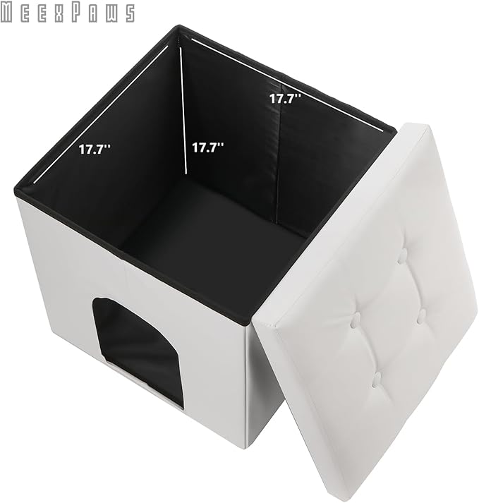 MEEXPAWS Cat Litter Box Enclosure Furniture Hidden, Cat Washroom Bench Storage Cabinet Small 19.7'' x 19.7'' x 19.7''| Dog Proof | Waterproof Inside | Easy Clean | Easy Assembly | Odor Control(White)
