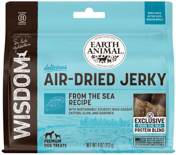 Earth Animal Wisdom Air-Dried Jerky from The Sea Recipe | Dog Treats | Dog Snacks | Premium Natural Fish Jerky Strips | 4 oz |Made in The USA (Pack of 1)