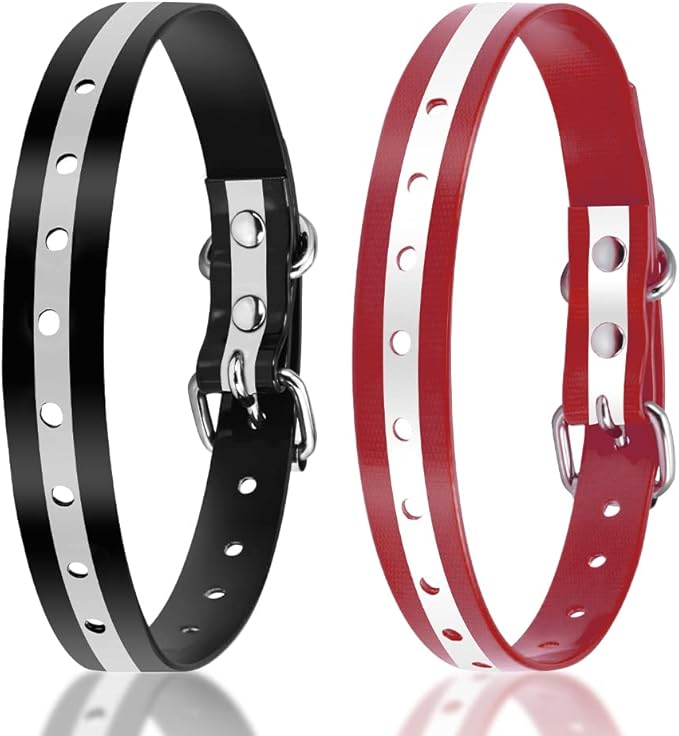 PetJoy Dog Collars Strap, Replacement Collar for Shock Reflective Collar, Adjustable Classic Dog Collar Strap for All Varieties Small Medium Large Dogs (Black & Red)