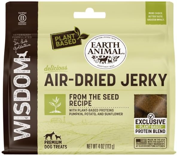 Earth Animal Wisdom Air-Dried Jerky From the Seed Recipe | Dog Treats | Dog Snacks | Premium Natural Plant-Based Jerky Strips | 4 oz |Made in the USA (Pack of 1)