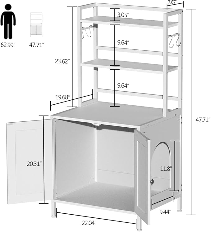 Tohomeor Litter Box Enclosure with Shelves and Doors Vintage Wooden Hidden Cat Litter Box Furniture Industrial Indoor Cat House Washroom