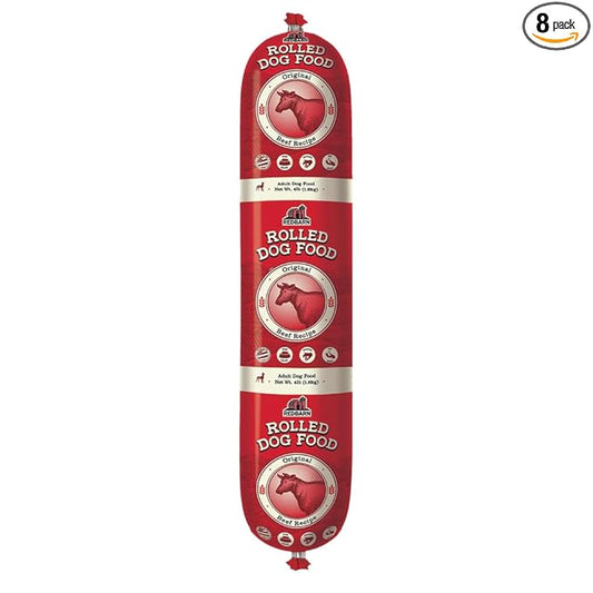 Redbarn Pet Products Premium Rolled Dog Food, Semi-Moist, Beef Recipe - High Protein Full Feed, Topper, Training Treat, or Pill Pouch - Balanced Meal with Functional Ingredients - 4 lb, 8 Rolls