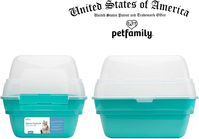 Petfamily Cat Litter Box, Large Foldable Jumbo Hooded Cat Litter Box with Transparent Lid (Teal)