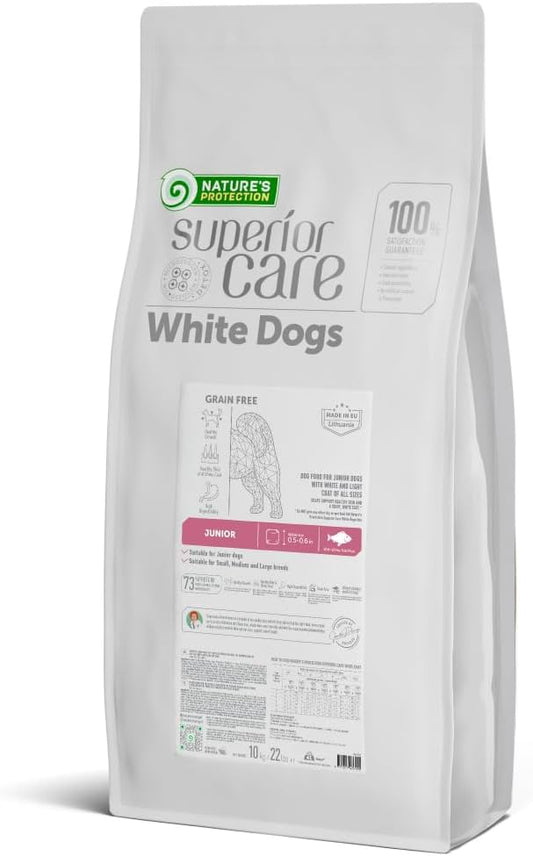Nature's Protection Superior Care White Dogs Grain-Free Dry Dog Food - High Protein, Tear Stain Dog Food for All Breeds Light Coated Puppies, Fresh Pet Meal, White Fish, 22 lb