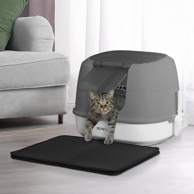 Detachable Cat Litter Box with Lid, 3-in-1 Cat Toilet of Cats, Large Space Anti-Leakage Cat Litter Box with Scoop, Cat Mat & Odor Fitter, Dark Grey