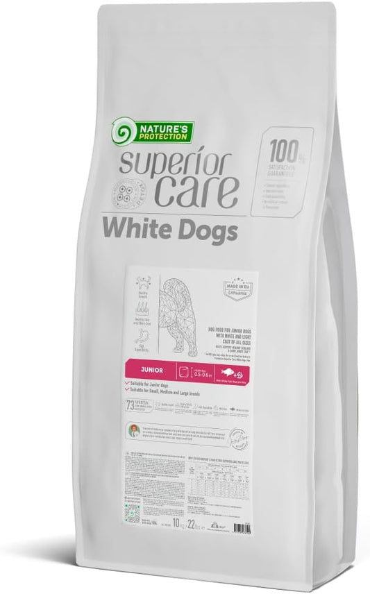 Nature's Protection Superior Care White Dogs Rice Based Dry Dog Food - High Protein, Tear Stain Dog Food for All Breeds Light Coated Puppies, Fresh Pet Meal, White Fish, 22 lb